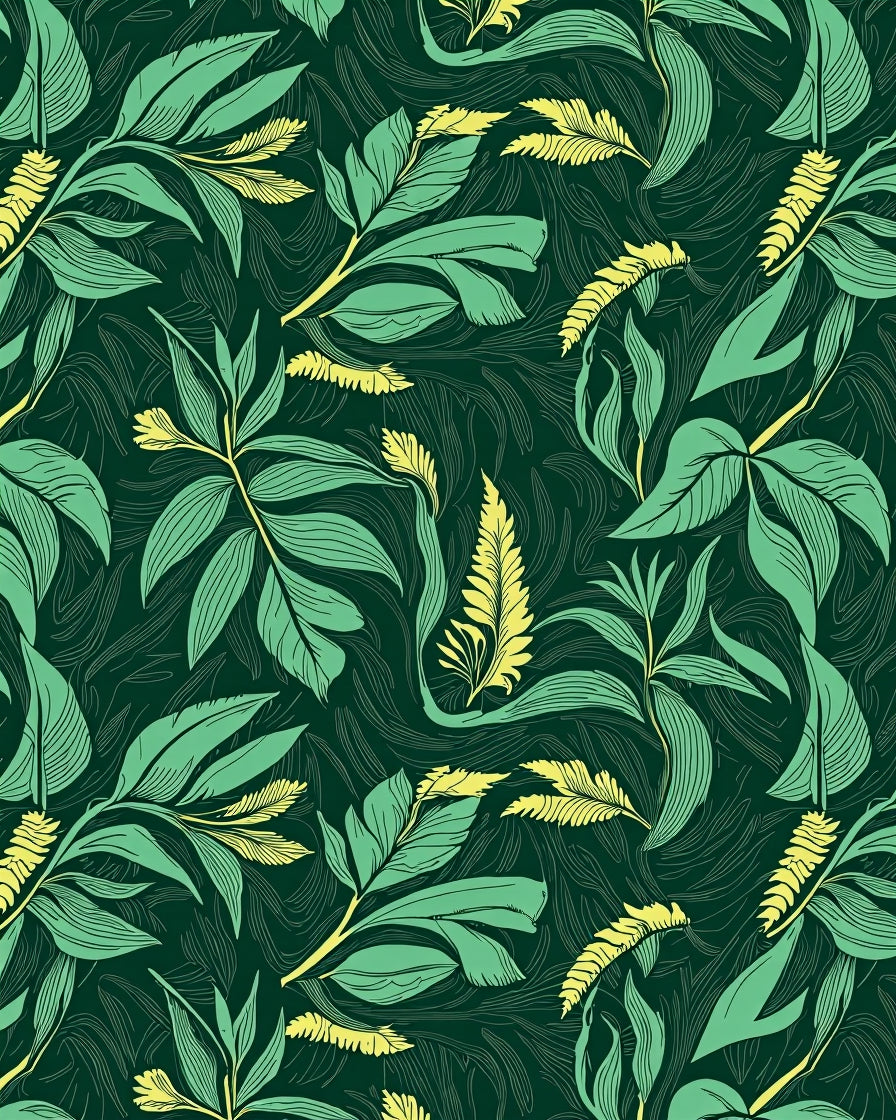 Emerald Green Tropical Leaf Swirl Rug