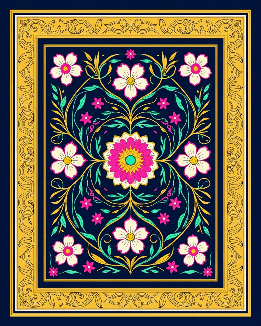 Vibrant Floral Symmetry Design Rug