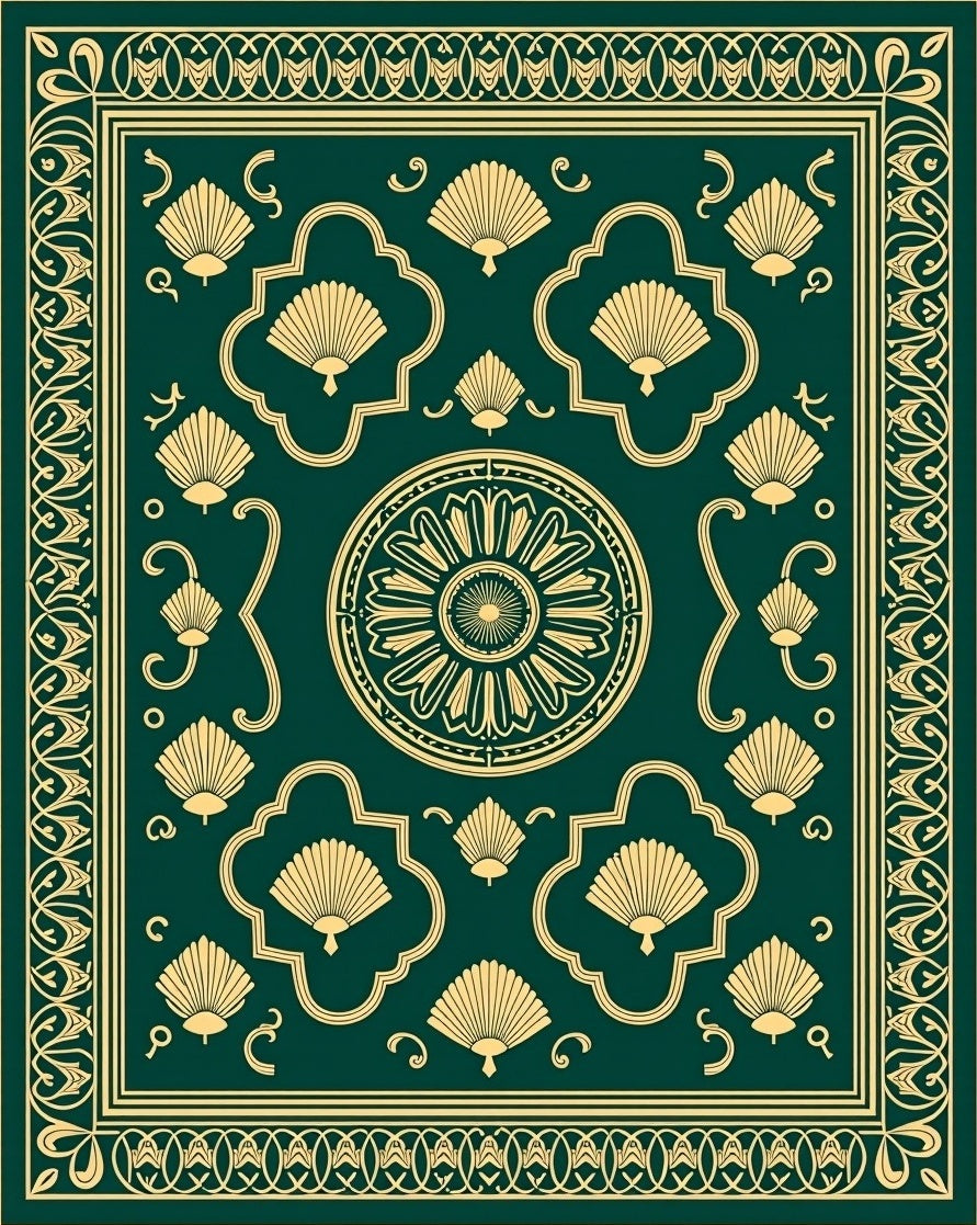 Emerald Golden Fan Art Deco Rug