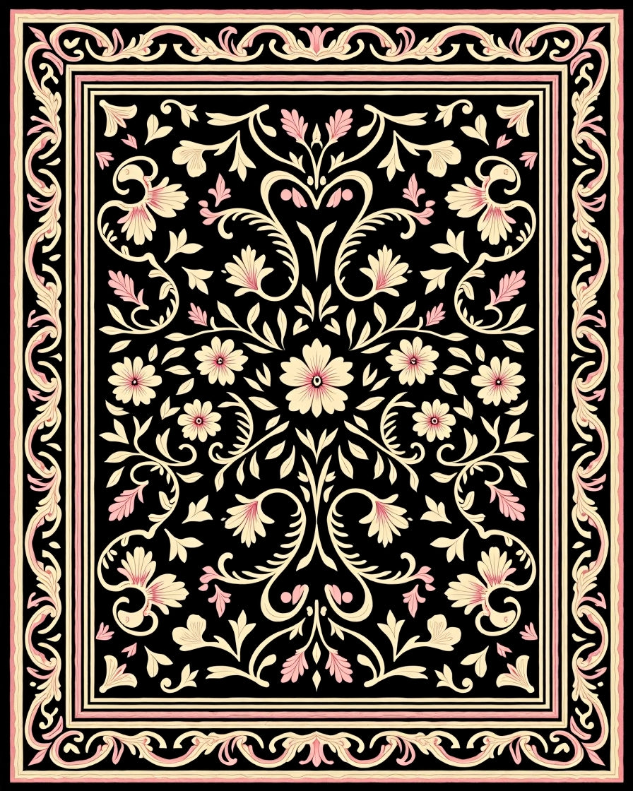 Black Floral Vine Classic Pattern Rug