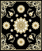 Ornate Black Gold Floral Pattern Rug