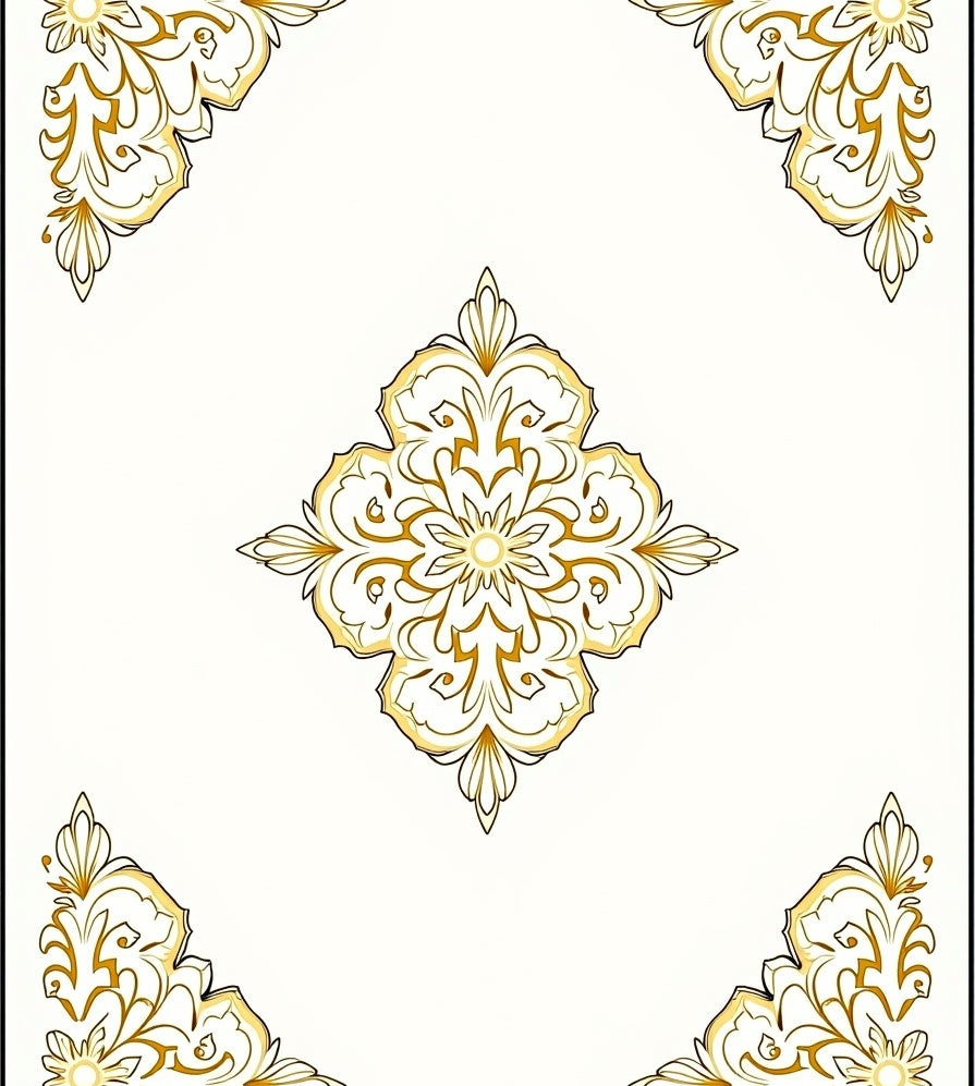 Ornate Golden Floral Medallion Rug