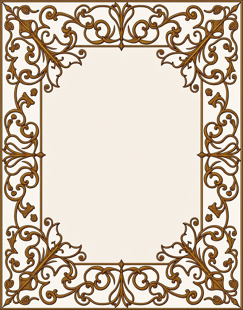 Elegant Gold Vine Scroll Border Design Rug