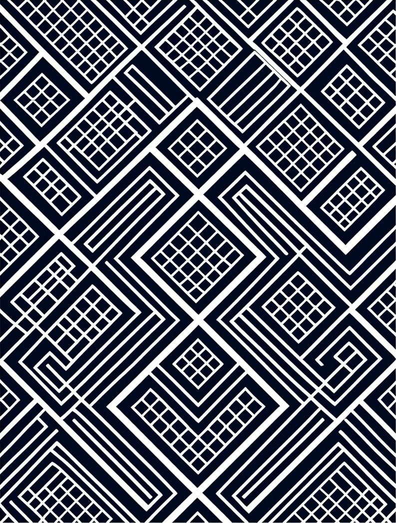 Chic Black White Interlocking Geometric Rug