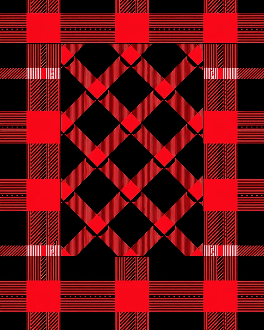 Bold Red Plaid Diamond Pattern Rug