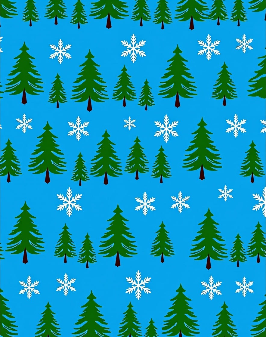 Evergreen Trees and Snowflakes Pattern Rug