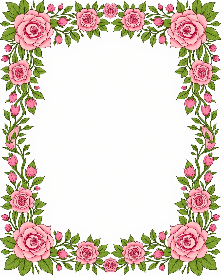 Pink Rose Garland Floral Border Rug
