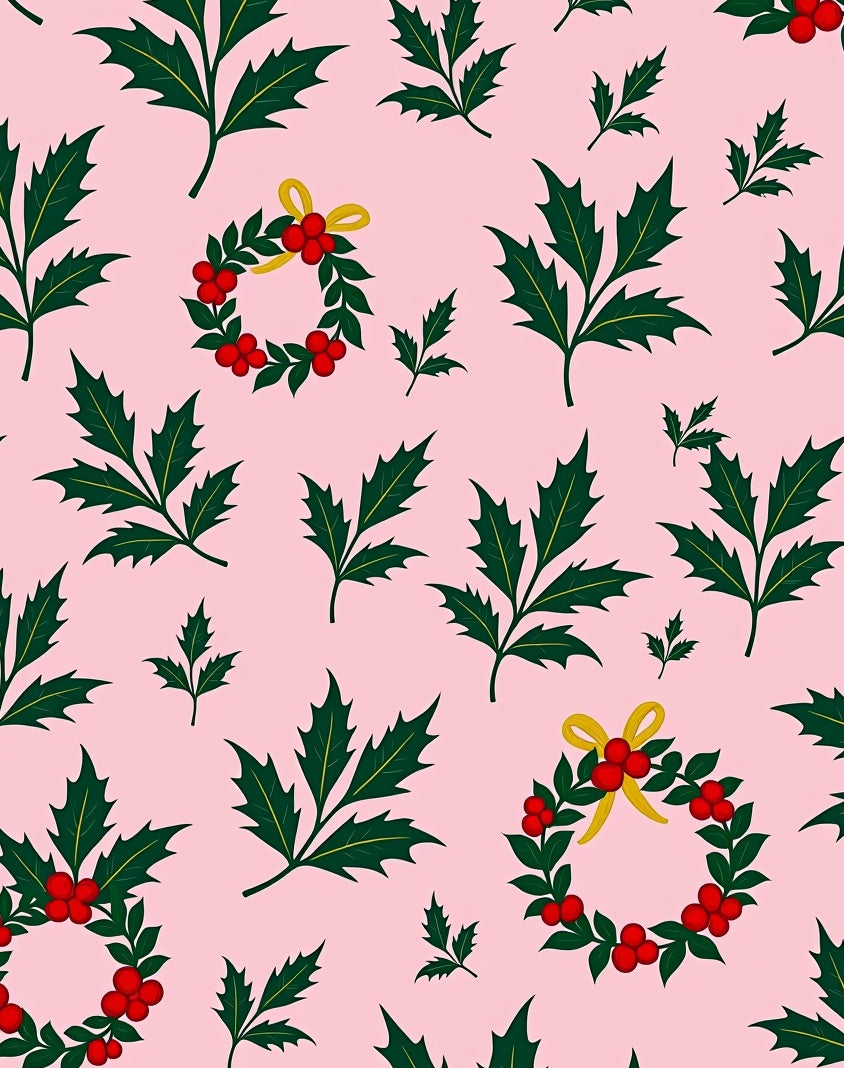 Pink Holly Berry Wreath Garland Rug