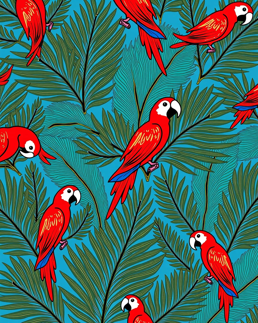Vibrant Red Macaw Tropical Palm Rug