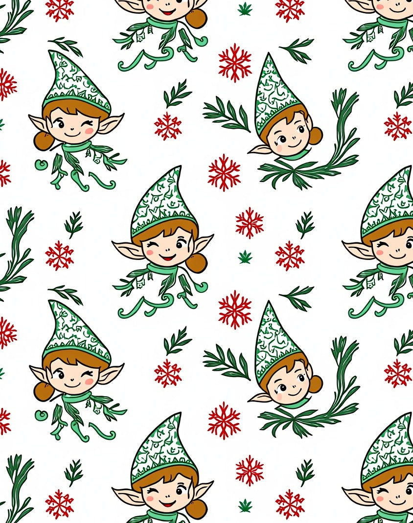 Christmas Elf Snowflakes Green Red Rug