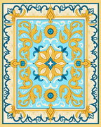 Blue Yellow Floral Medallion Pattern Rug