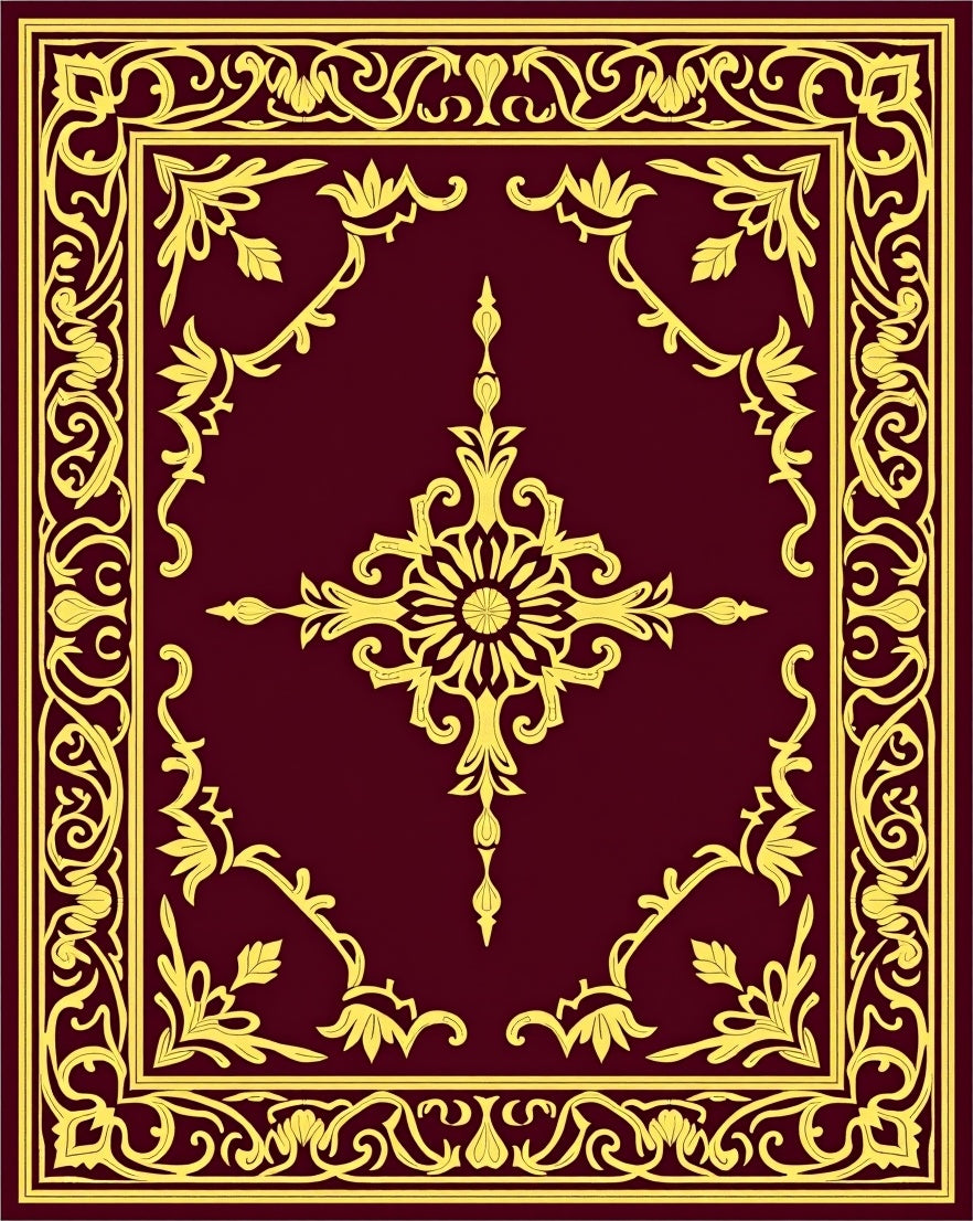 Classic Gold Floral Scroll Pattern Rug