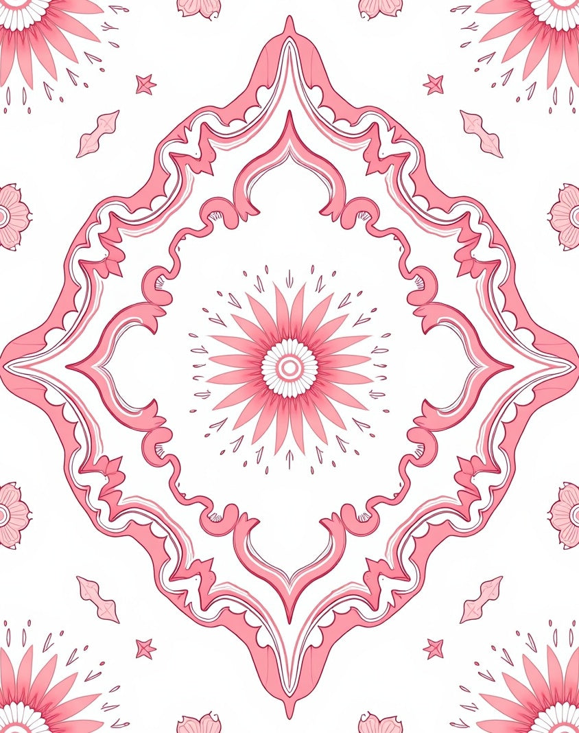 Ornate Pink Floral Medallion Design Rug