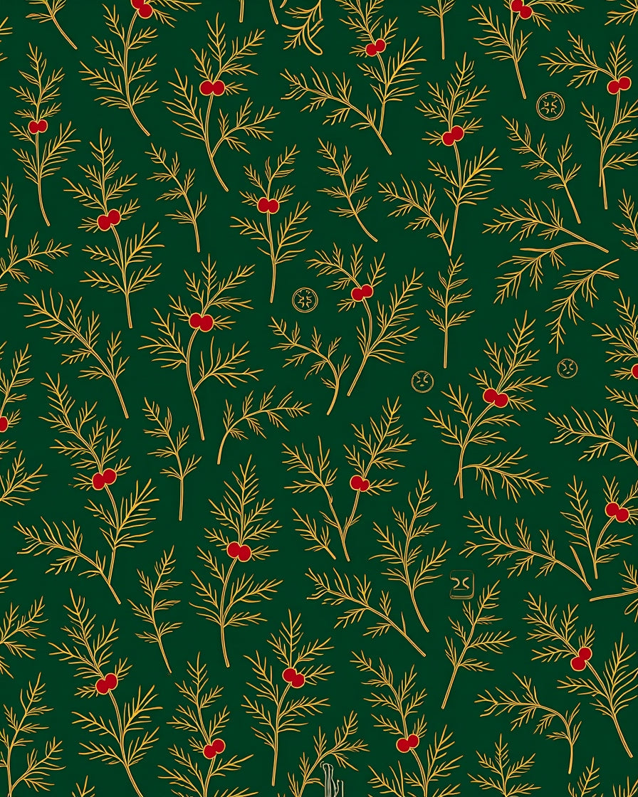 Emerald Red Berry Pine Sprig Rug