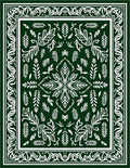 Dark Green White Botanical Floral Pattern Rug