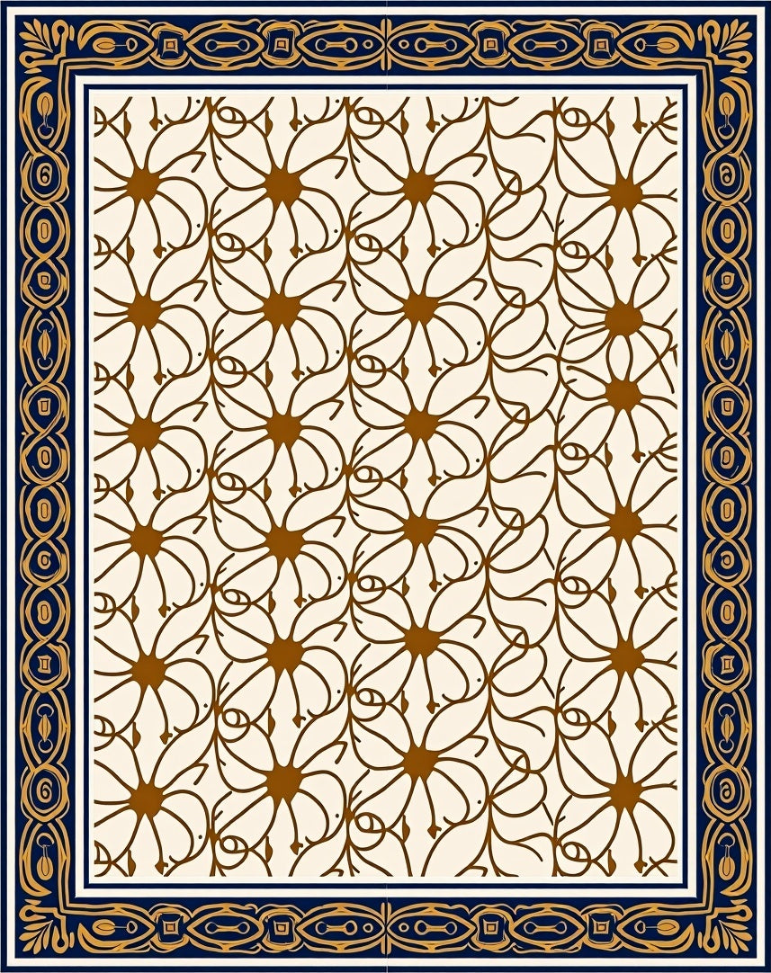 Ornate Floral Scroll Pattern Rug