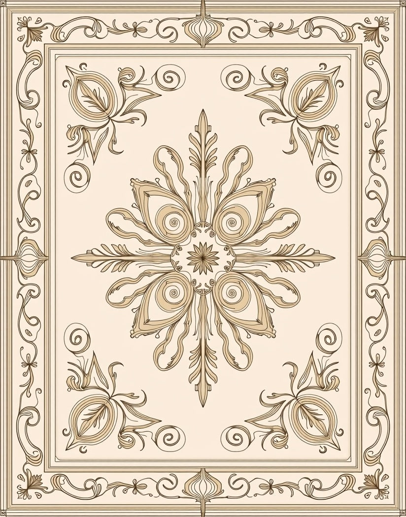 Ornate Floral Swirls Border Design Rug