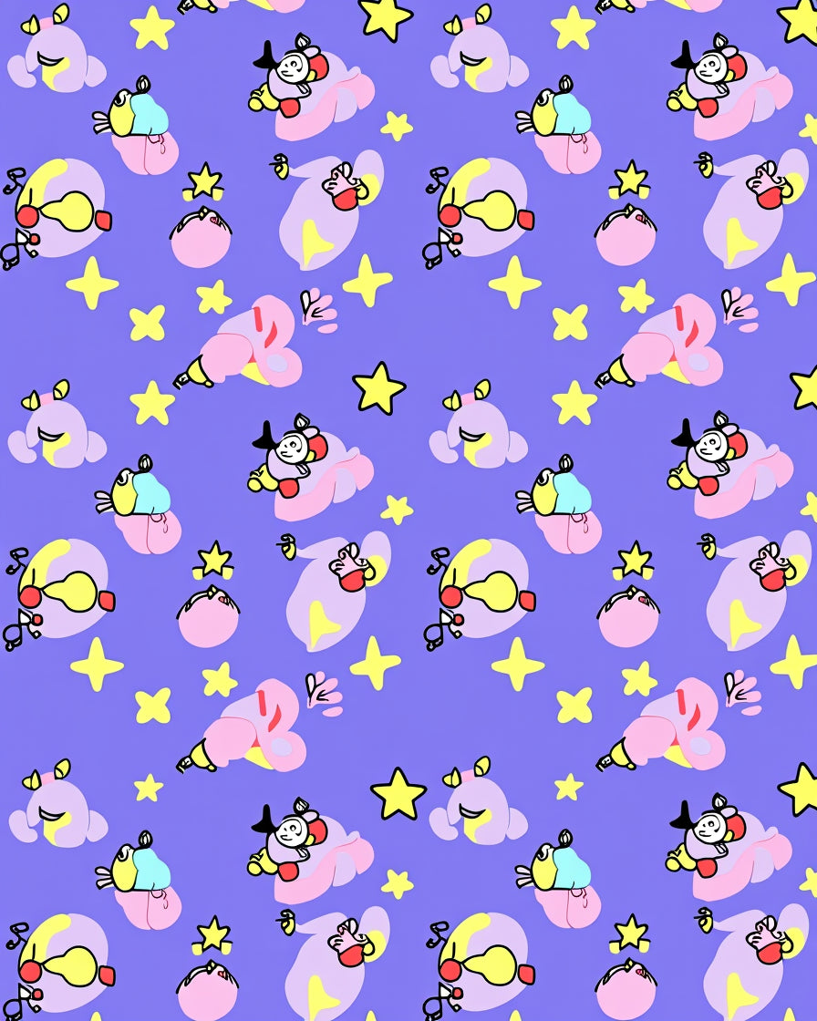 Cute Whimsical Character Star Pattern Rug