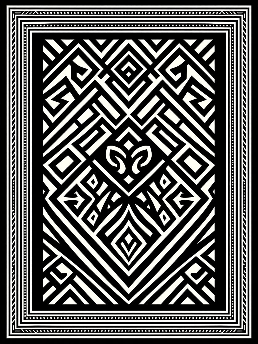 Bold Black and White Geometric Maze Rug