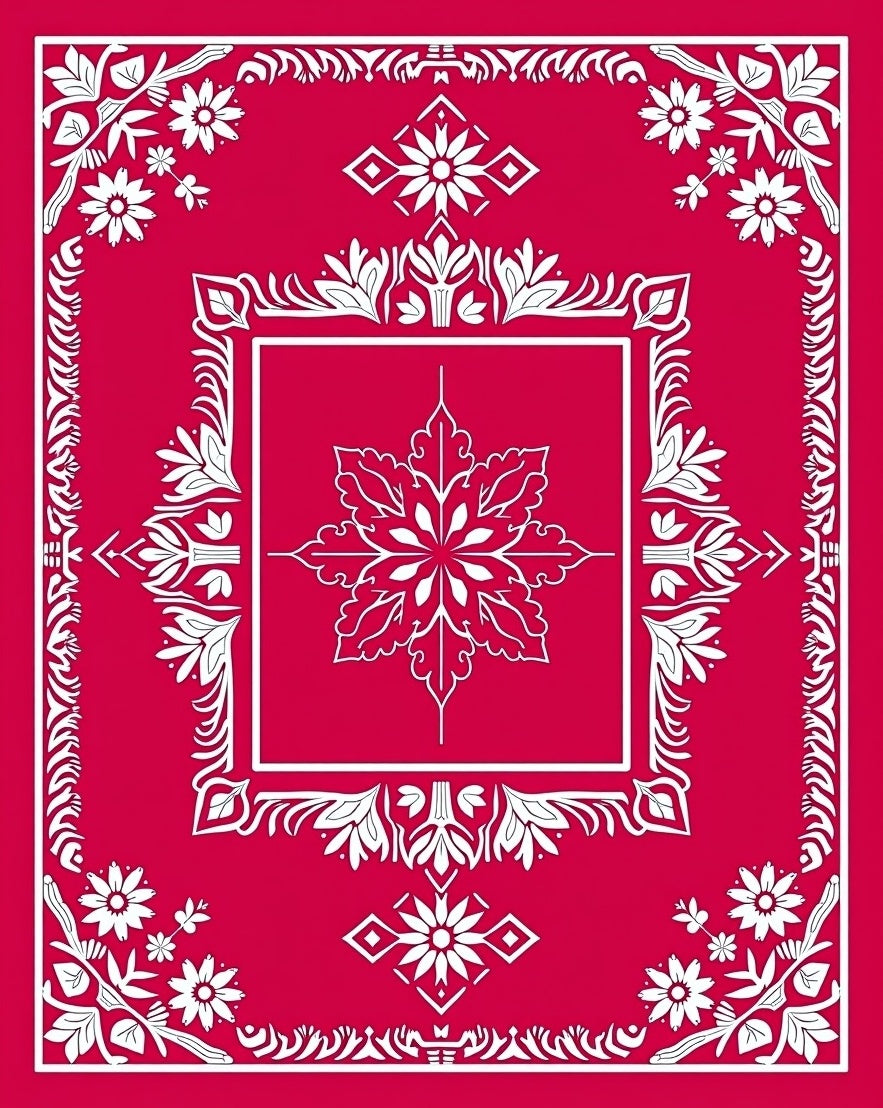 Crimson Floral Symmetry Mandala Rug