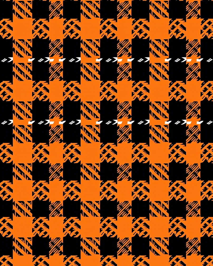 Bold Orange Black Plaid Geometric Design Rug