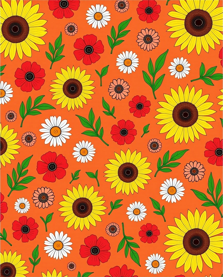 Vibrant Sunflower Daisy Red Floral Pattern Rug