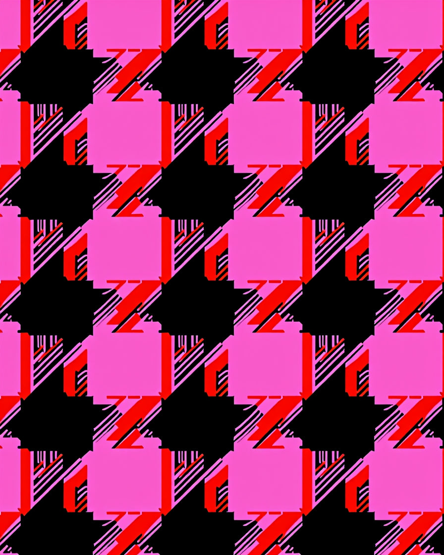 Bold Pink Black Stripe Checkered Rug