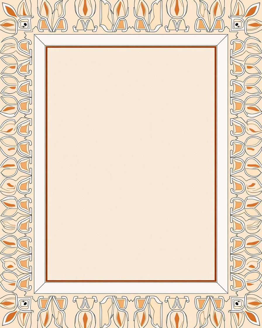 Ornate Orange Cream Floral Border Rug