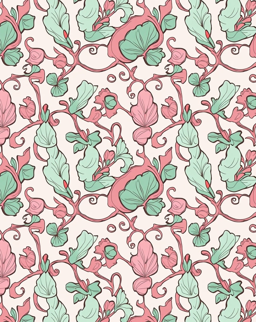 Pastel Floral Vine Scroll Pattern Rug