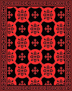 Bold Red Circular Floral Pattern Rug