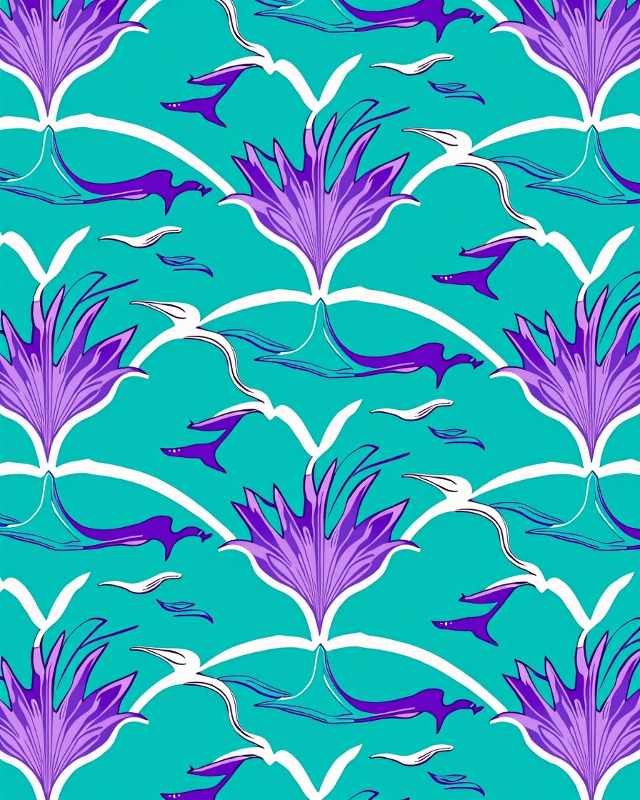 Bold Teal Purple Floral Pattern Rug