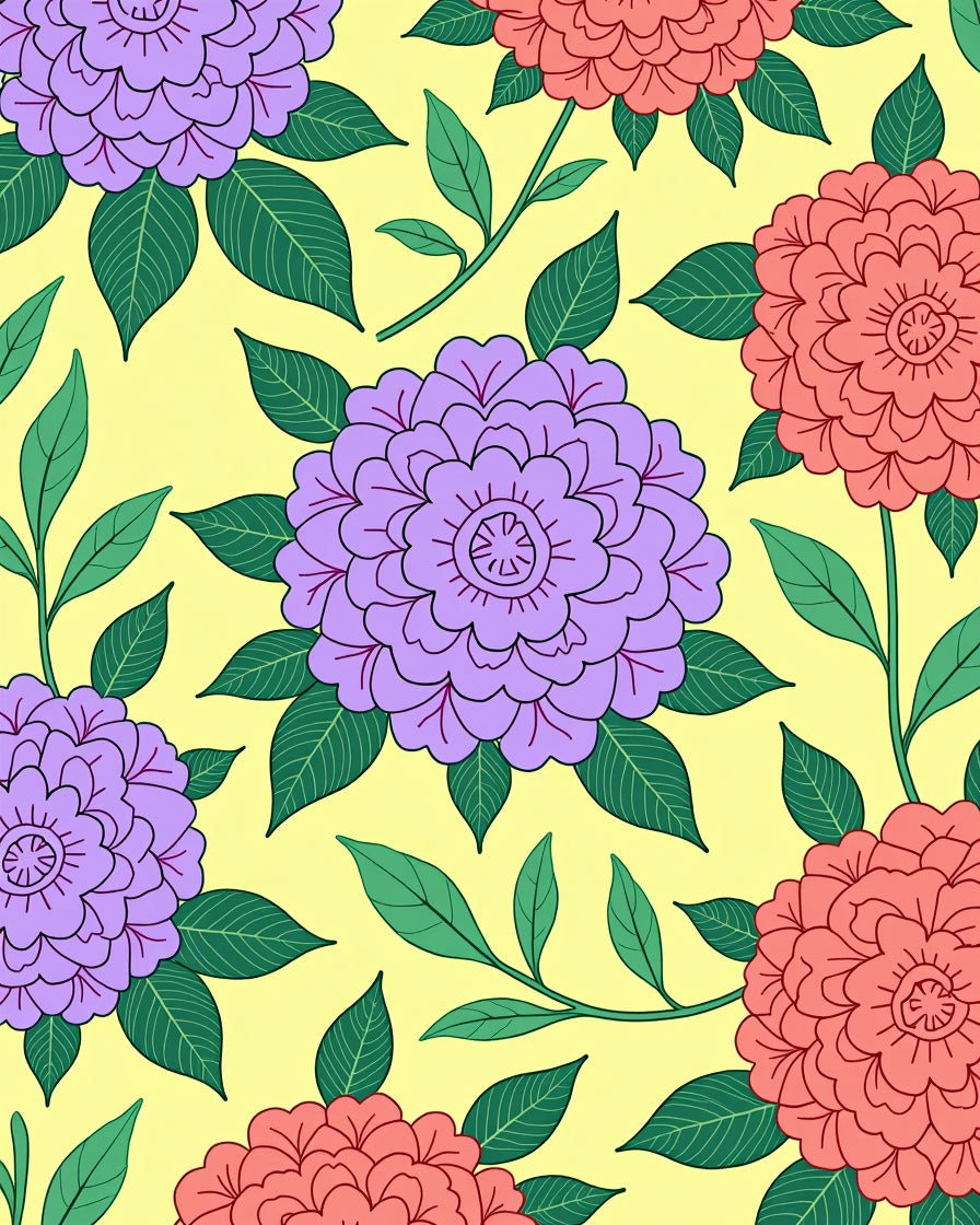 Purple and Coral Floral Botanical Pattern Rug