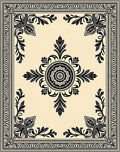 Cream and Black Medallion Floral Border Rug