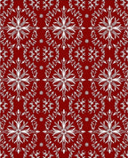 Intricate White Snowflake Red Design Rug