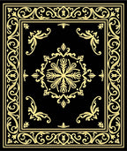 Golden Floral Medallion Black Decorative Rug