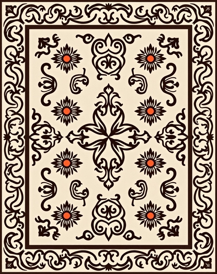 Ornate Floral Pattern Cream Brown Rug