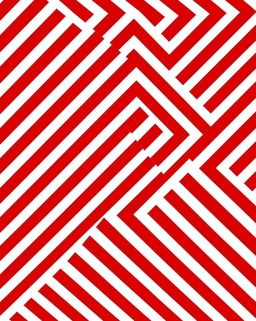 Red White Angular Geometric Pattern Rug
