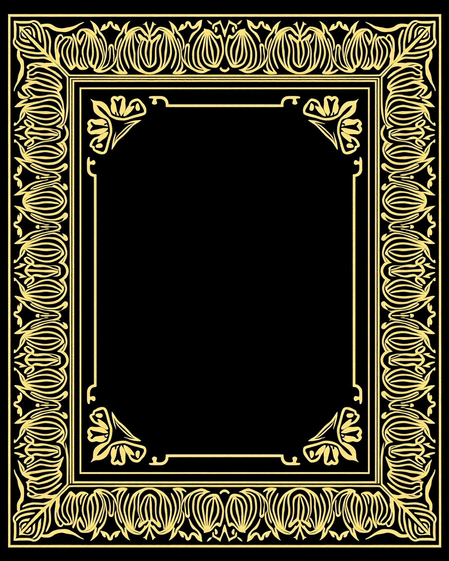 Golden Floral Art Nouveau Border Rug