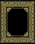 Golden Floral Art Nouveau Border Rug