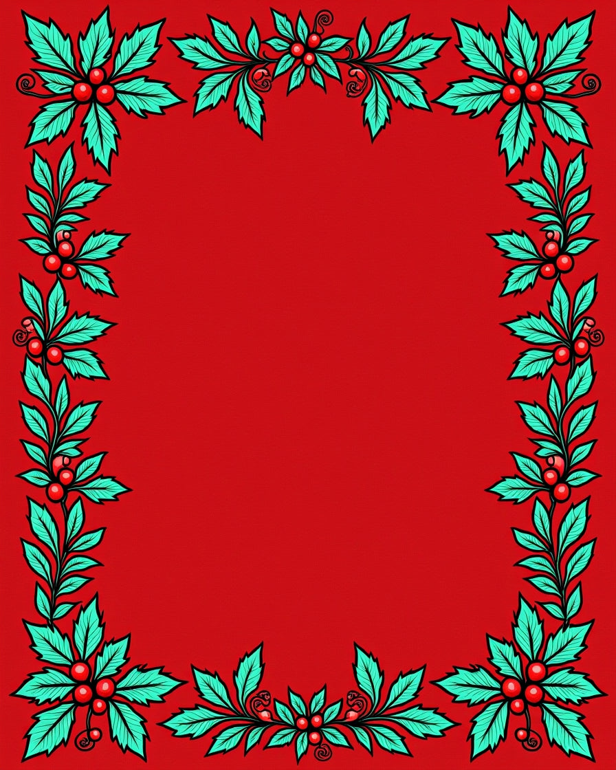 Festive Green Holly Red Berry Frame Rug