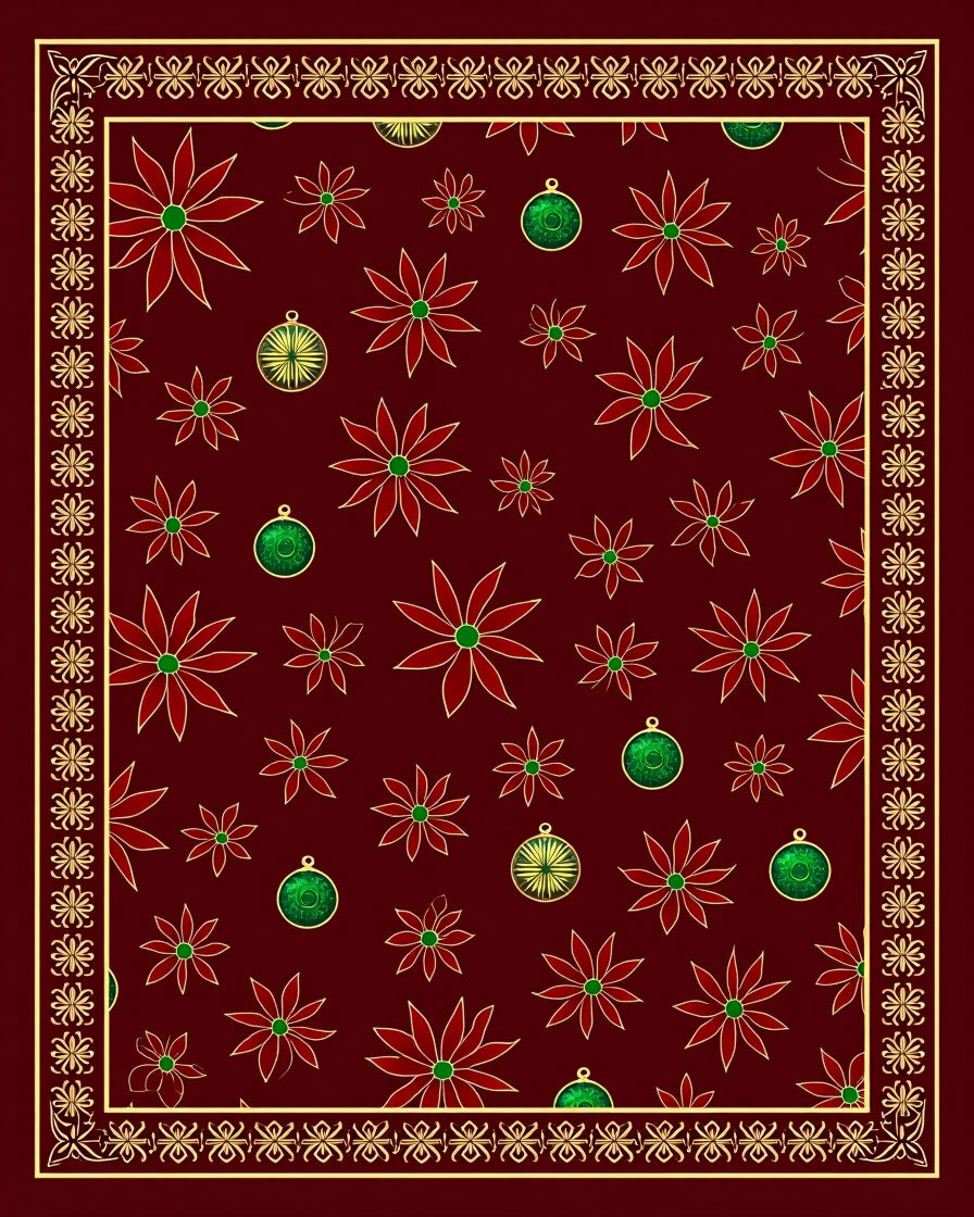 Crimson Poinsettia Ornament Border Rug