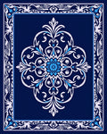 Elegant Blue White Floral Damask Pattern Rug