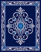 Elegant Blue White Floral Damask Pattern Rug