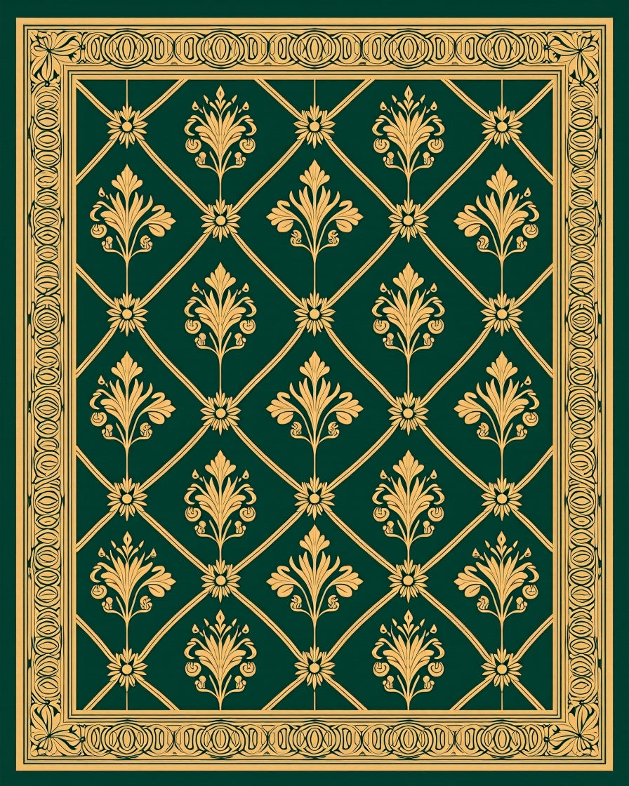 Gold Floral Damask Lattice Pattern Rug