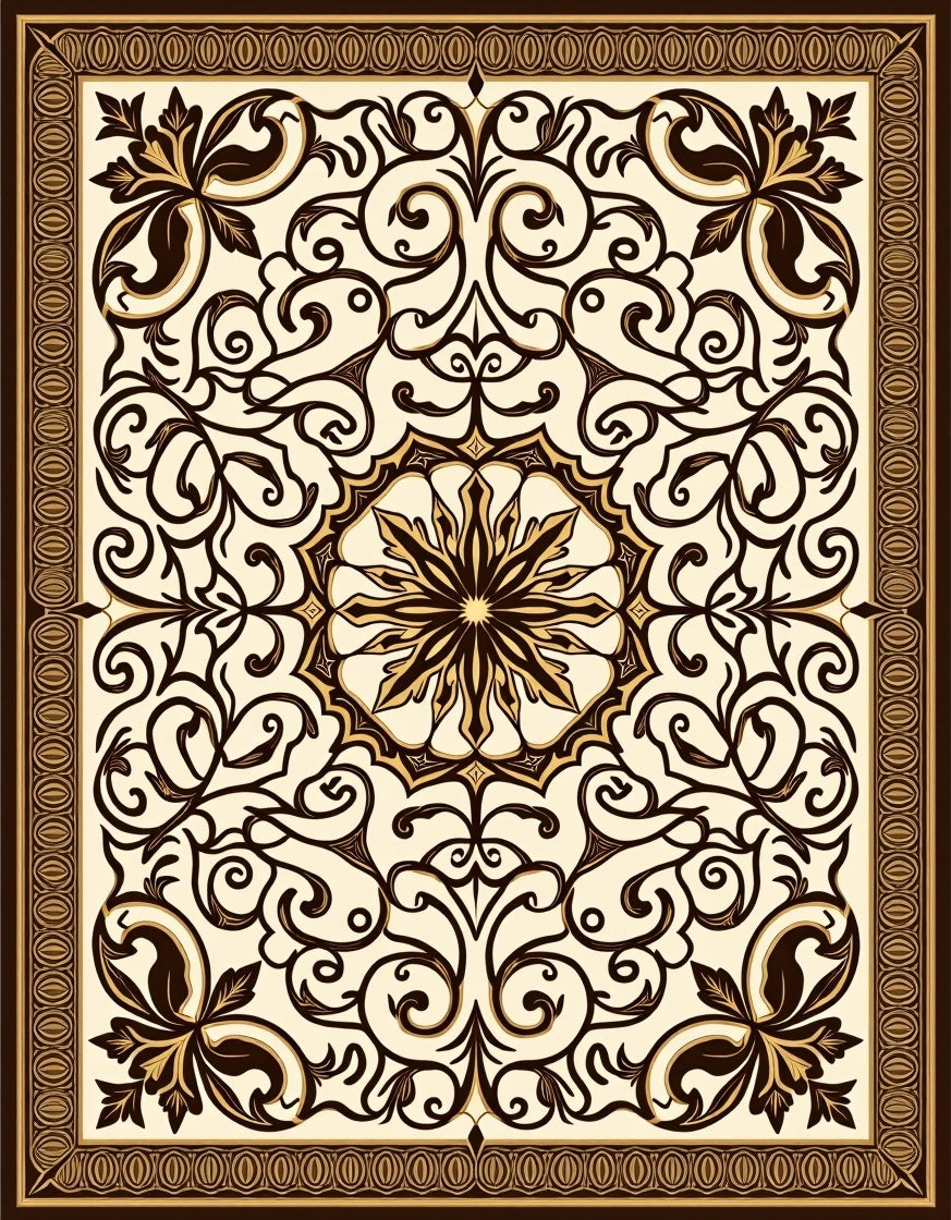 Classic Brown Floral Mandala Design Rug