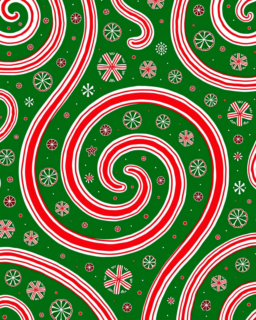 Red Swirl Candy Cane Floral Background Rug