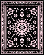 Black Blush Floral Medallion Border Rug