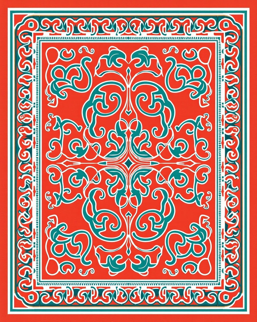 Ornate Floral Scrollwork Pattern Rug