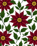 Deep Red Floral Botanical Pattern Rug