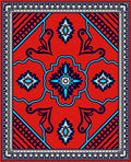 Vibrant Red Blue Geometric Floral Rug
